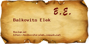 Balkovits Elek névjegykártya